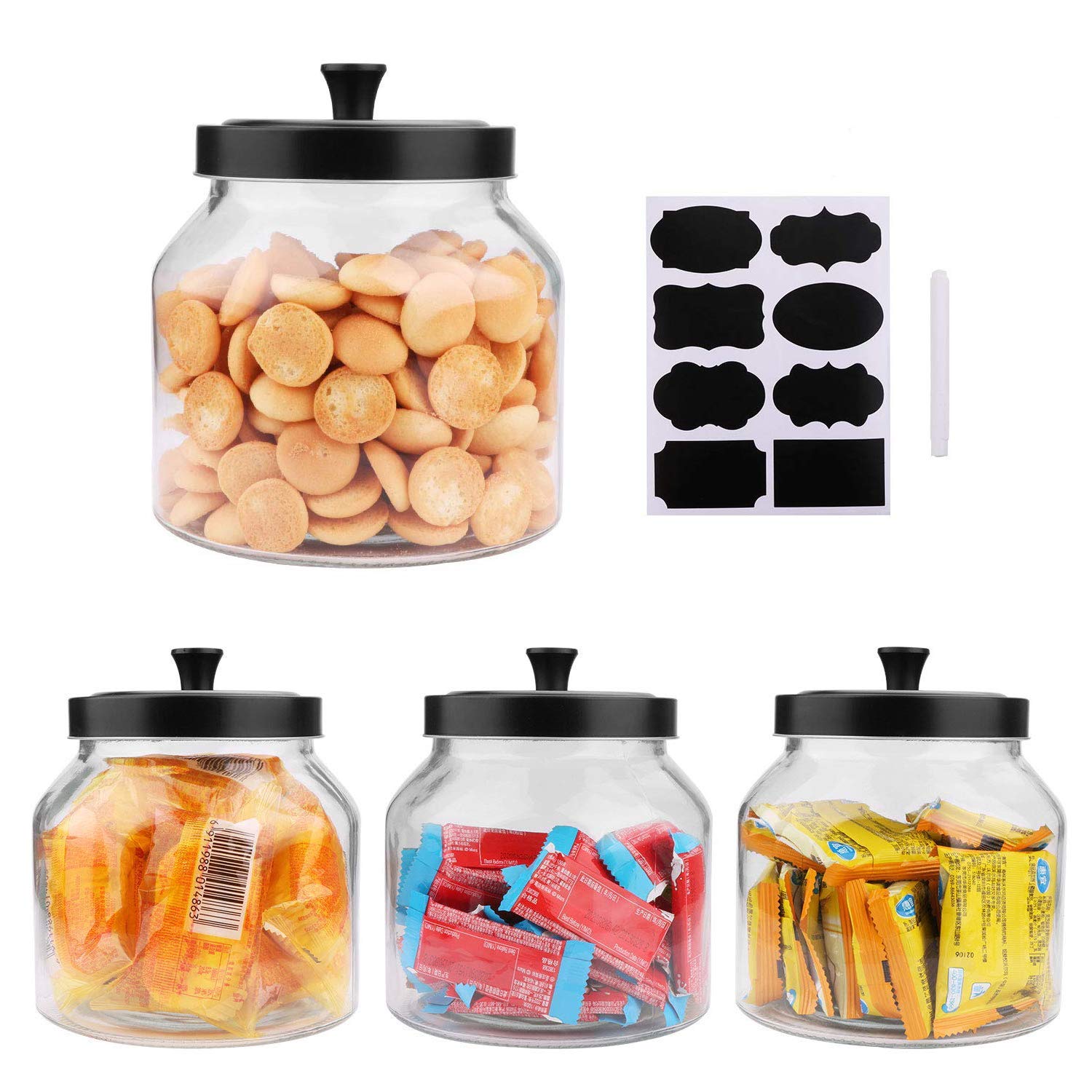 Amazon｜密封蓋付きガラスジャー、透明ガラス食品保存容器、ブラック